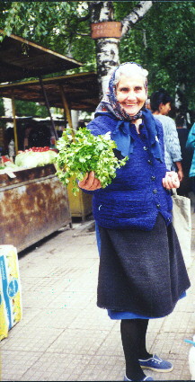 Market woman selling Magdanoz, Samokov market, Bulgaria, July 2001