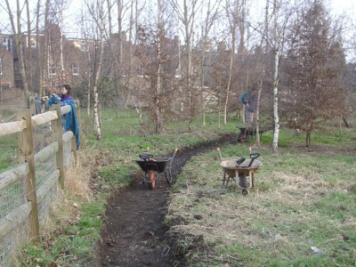 Path being built. Photo by Pat Robison, 25 February 2005.